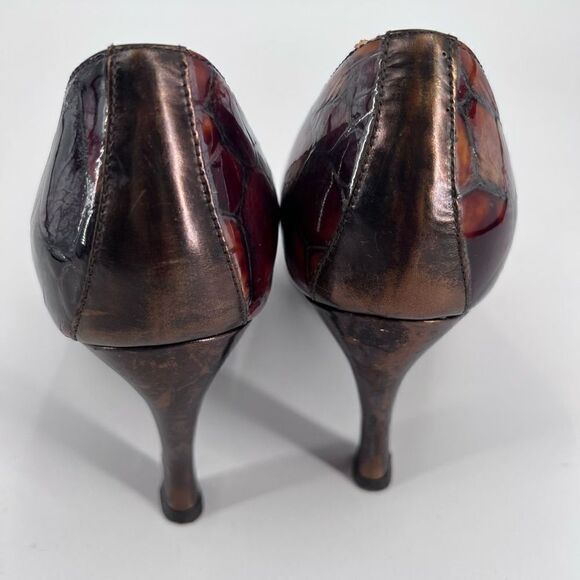 Donald J Pliner tortoise peep toe pumps size‎ 6.5 patent patchwork - Picture 7 of 9